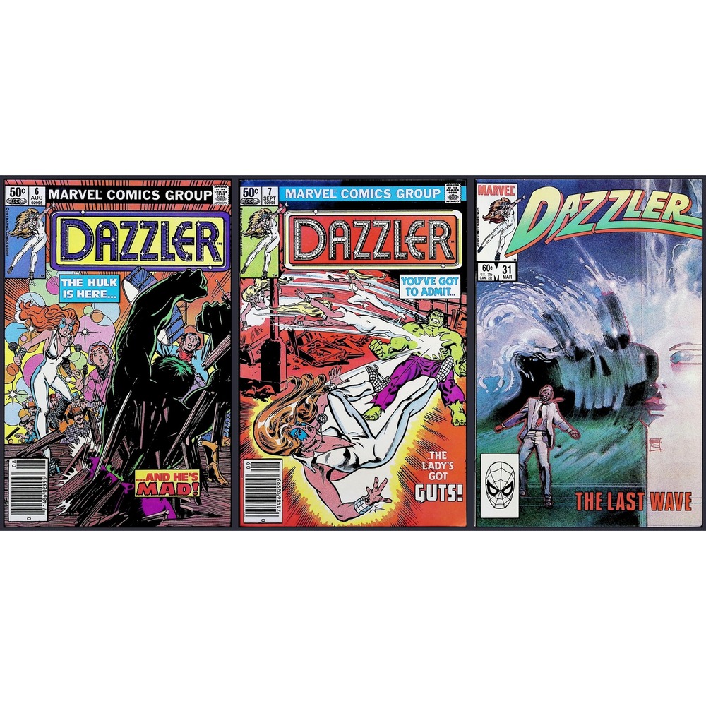 Dazzler 3X Comic Lot #6 7 31 Newsstand Hulk Bill Sienkiewicz Art Marvel